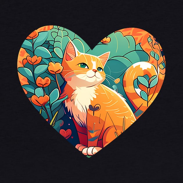 Fancy And Fine Flowered Orange Cat Heart Garden Design by Lisa L. R. Lyons